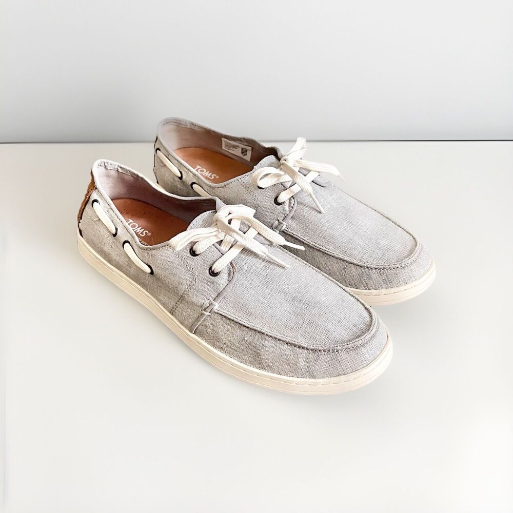 Toms Mens Sz 10.5 Culver Casual Boat Shoe Drizzle Grey Linen Lace Up Comfort